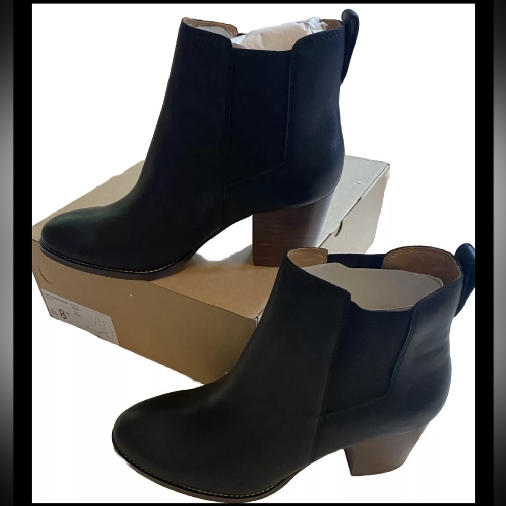 NEW J.Crew Factory Rory Leather Heeled Boots Bootie Black Women’s Size 8.5 AR846